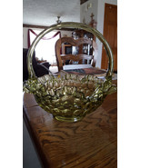 Fenton Green Glass Thumbprint Basket Olivine Double Crimped Ruffle Edge,... - £35.20 GBP