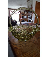 Fenton Green Glass Thumbprint Basket Olivine Double Crimped Ruffle Edge,... - $45.00