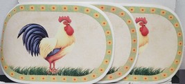 Set Of 3 Same Kitchen Vinyl Non Clear Oval Placemats(18&quot;x12&quot;)ROOSTER &amp;Sunflowers - £13.28 GBP