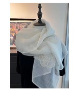 Authentic Pure Silk Wool Scarf handmade Pearl inlaid flower Luxury Thin ... - $65.85 CAD