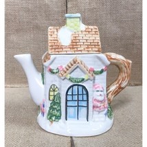 Vintage Houston Harvest Cottage House Porcelain Teapot w Santa Claus Hol... - $14.85