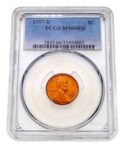1957-D 1C Lincoln Cent Graded by PCGS as MS66RD - $74.24