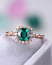 1.50Ct Brilliant Emerald Cut Halo Wedding Engagement Ring 14K Rose Gold Finish - £67.71 GBP
