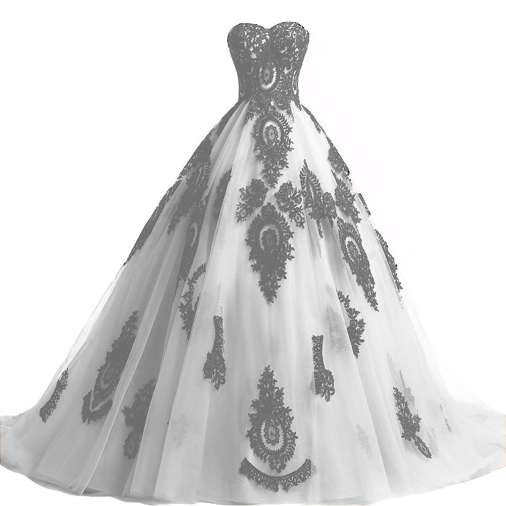 Kivary White and Black Lace Gothic Wedding Dresses Corset Prom Evening Gowns Lon