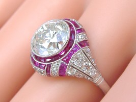 Estate Art Deco 3.23ct Diamond Ruby Platinum Statement Cocktail Engagement Ring - £22,497.65 GBP