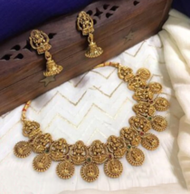 Chapado en Oro Estilo Indio Bollywood Collar Pendientes Kasu Conjunto de... - £22.40 GBP