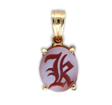 14k Yellow Gold Genuine Natural Carnelian Signet Initial &quot;K&quot; Pendant (#J... - $336.60