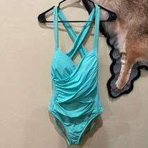 La Blanca Size 12 Aqua Teal Green 1-Piece Bathing Swim Suit - £14.06 GBP