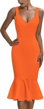 Maketina Women&#39;s Orange V Neck Sleeveless Bodycon Dress - Size: S - $18.40