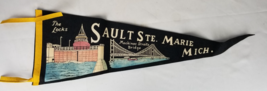 antique vintage felt pennant The Locks Sault Ste. Marie Mich 26&quot; - $29.99