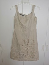 Donna Ricco New York Ladies Linen Sleeveless DRESS-6-TAN W/BEADED Front Design - £9.02 GBP