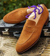 New Men&#39;s Brown Color Handmade Premium Leather Penny Loafer Slip On Men Shoes - £102.84 GBP