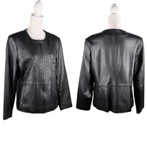 Coldwater Creek Soft Leather Jacket Detailed Embroidery Black Pockets Large - $55.00