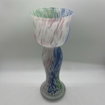 Murano Art Glass Multi Color Swirl Italy Arte Candle Holder Or Vase 9” - $38.12