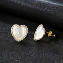 Love Heart Stud Earrings Silver Korean Style Zircon Micro-Inlaid Heart-Shaped Ih - £27.09 GBP