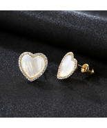 Love Heart Stud Earrings Silver Korean Style Zircon Micro-Inlaid Heart-S... - £26.73 GBP