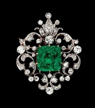 925 Sterling Silver 2.2 ct Diamond 6 ct Emerald Brooch - $133.35