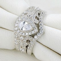 2.5 CT Pear Lab Created Diamond 14K White Gold Engagement Bridal Band Ring Sets - £262.98 GBP