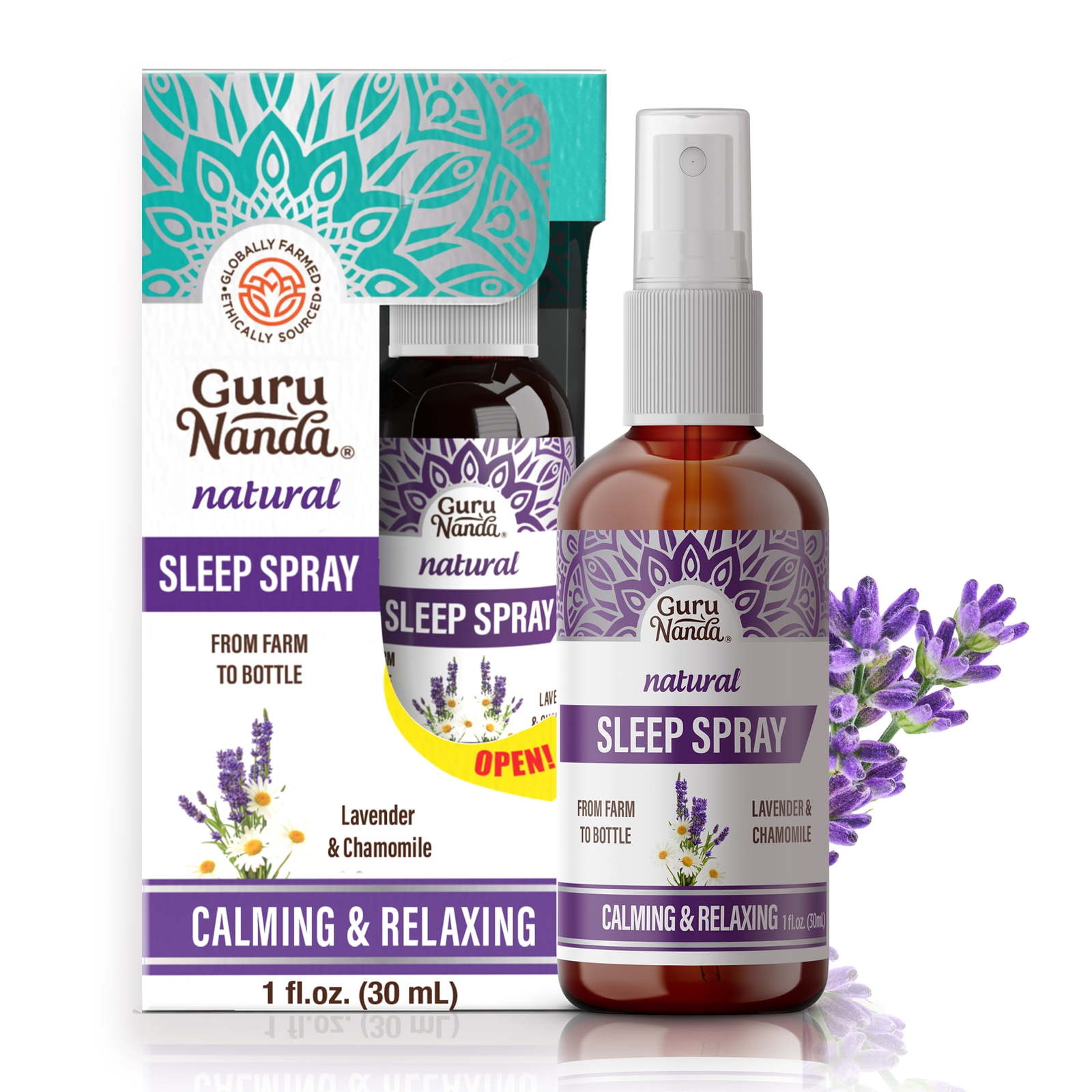GuruNanda Natural Sleep Spray Blend of Lavender Chamomile Essential Oils 1 fl oz