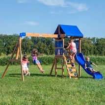 Wooden Swing Set Playset Backyard Slide Swings Wood Outdoor Playground Garden  - £394.68 GBP