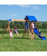 Wooden Swing Set Playset Backyard Slide Swings Wood Outdoor Playground G... - £397.70 GBP