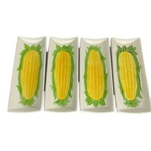 4 Vintage Corn on the Cob Dish Perfect Design Earthen Ware Ivory Yellow ... - $35.75
