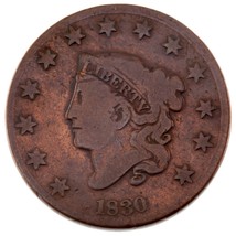 1830 1C Grande Centavo En VG Estado,Antiguo Limpieza Nicely Retoned - $54.44