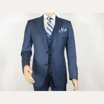Men Suit BERLUSCONI Turkey 100% Italian Wool Super 180's 3pc Vested #Ber5 Navy image 3