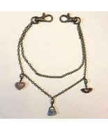 Jeans Chain Pave Rhinestone Charms Heart Purse Lips Blackened Metal Doub... - $20.36 CAD