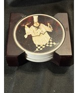 Set of 4 Jennifer Garant &quot;Fat Chef&quot; Coasters with Holder - Kitchen Decor - $17.60