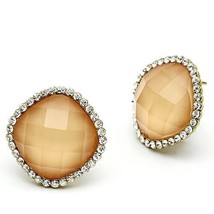 Beautiful Synthetic Orange Stone Halo Square Stud Gold Plated Clip On Earrings - £58.14 GBP
