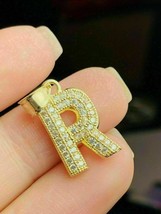 1.80Ct Round Cut VVS1 Diamond Initial Letter &#39;R&#39; Pendant 14K Yellow Gold Finish - £134.28 GBP