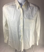 Fil A Fil Mens Button Front Shirt White Textured Long Sleeve Pocket Cott... - £11.76 GBP