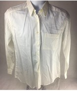 Fil A Fil Mens Button Front Shirt White Textured Long Sleeve Pocket Cott... - $14.99