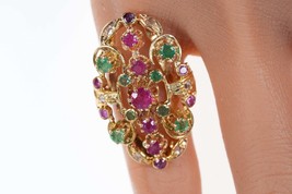 sz5 Estate 18k gold Diamond, Ruby, and Emerald ring - £934.79 GBP