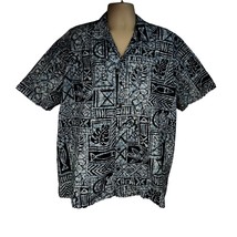 Favant Mens Vintage Hawaiian Aloha Tribal Blue Button Up Shirt 3XL Pocket USA - £39.41 GBP