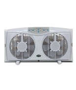 Optimus 8 in. Electric Reversible Twin Window Fan with Thermostat &amp; LED - $116.07 CAD