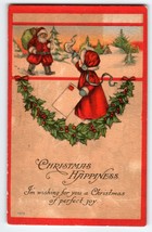Christmas Postcard Santa Claus Child Holds Giant Letter Bergman 1915 Antique - £9.36 GBP