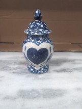 Ceramic Heart Jar With Lid, Blue White Porcelain Jar, Decorative Apothecary Jar - £7.80 GBP