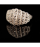 Vintage Sterling cocktail ring - Silver WIDE Marcasite ring - Size 5 1/2  - $95.00