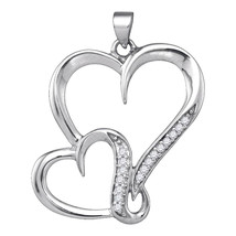 Sterling Silver Round Diamond Double Heart Love Fashion Pendant 1/10 Ctw - £47.95 GBP