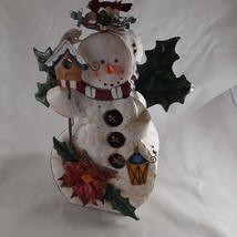 Home Interiors Vintage Metal Snowman Candle Holder with Holly and Bird Christmas - £31.64 GBP