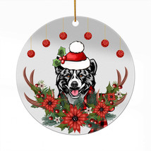 Funny American Akita Dog Santa Deer Anlters Wreath Christmas Ornament Acrylic - £13.47 GBP