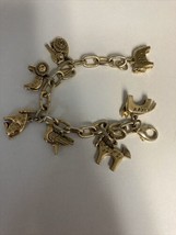 1980s Laurel Burch Animal Gold Tone Charm Bracelet Size 6.5 - £37.19 GBP