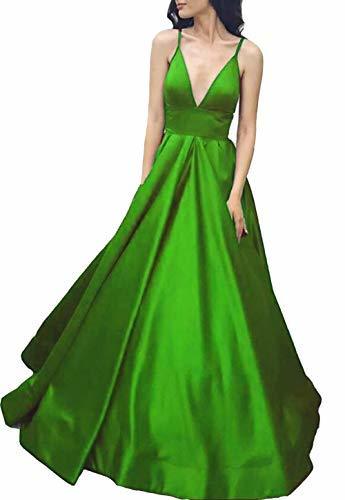 Kivary Spaghetti Straps V Neck Long Formal Corset Prom Evening Dress Lime Green