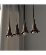 Set of 4 Handcrafted Wooden Pendant Lights: Modern Wavy Lampshade for Ki... - $220.00