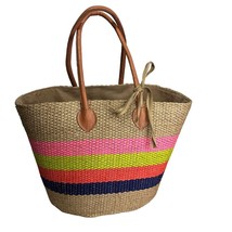 Straw Studios Woven Beach Day Out Color Block Madagascar Bag Tote Purse - £34.89 GBP