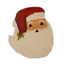 Vintage Handpainted Wood Santa Head Hat Holly Christmas Kitchen Magnet Large  - £6.36 GBP