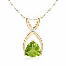 ANGARA Trillion Peridot Wishbone Pendant with Diamond in 14K Gold | 18&quot; Chain - £367.96 GBP
