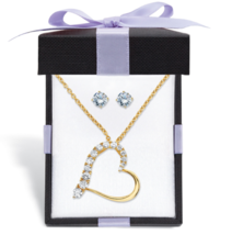 Cz Stud Earrings Heart Shaped Necklace Gp Set 14K Gold Sterling Silver - £80.17 GBP